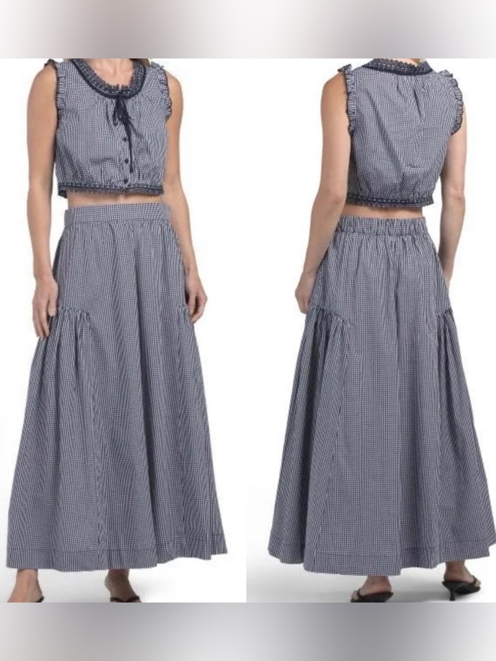 Caroline Constas Navy Gingham Skirt Set